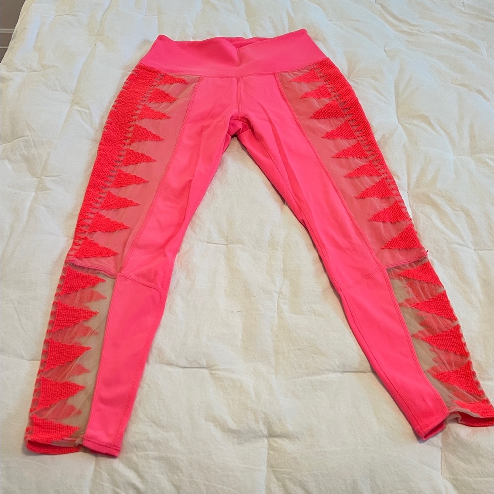 Hot Pink Free People Leggings with Mesh side detail, Sz S - Picture 3 of 7